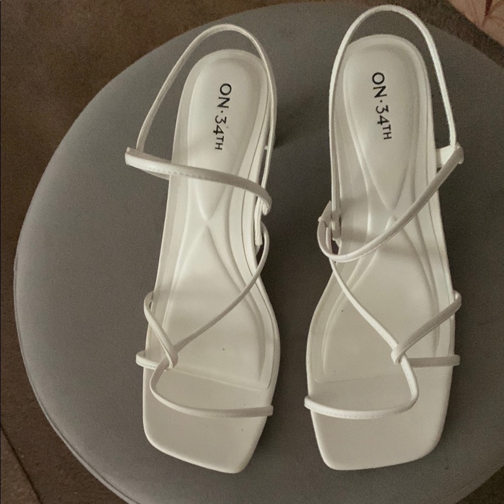 White Strappy Sandals with Geometric Design